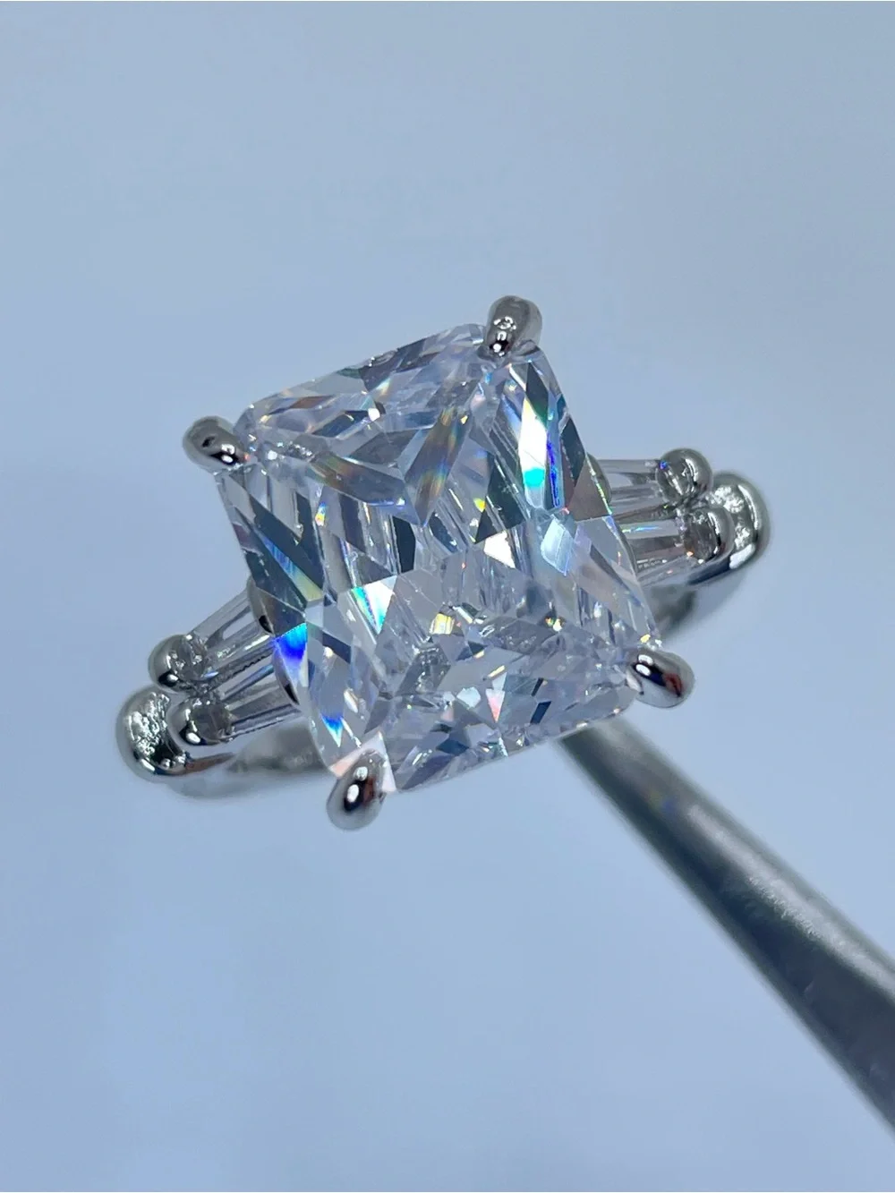 Swarovski Crystal Elements Diamond White Radiant Bridal Statement Ring Silver